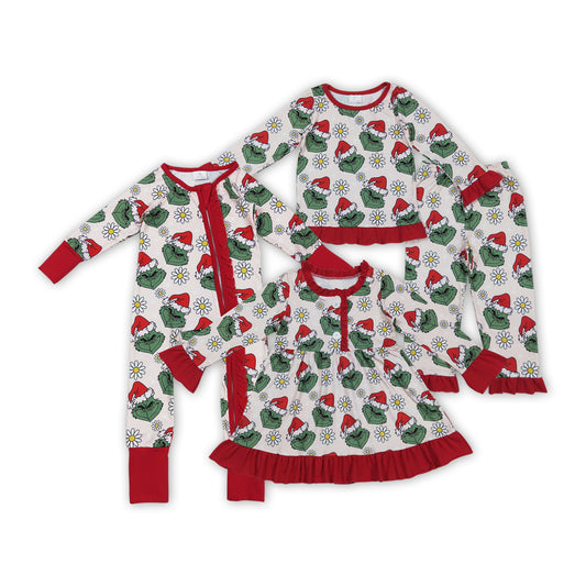 Sibling Girls Boys Christmas Grinc Flowers Long Sleeve Clothing