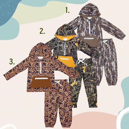 Sibling Baby Boys Jogger Set Camo Zipper Hooded Top +Pants Outfit