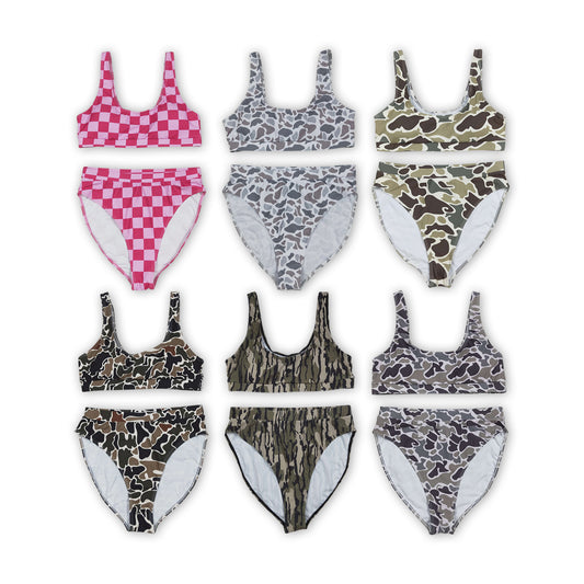 Adult Women Camouflage Top Bottom 2pcs Bikini Swimsuits Sets