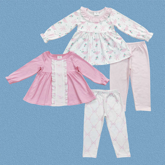 GLP1134 Baby Girls Cute Swan Tunic Top With Pink Leggings Outfit