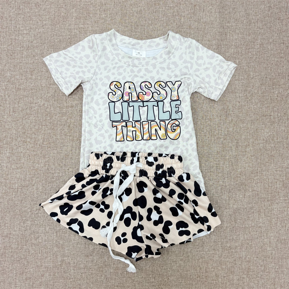Baby Girls Short Sleeve Top Leopard Ruffle Shorts Set