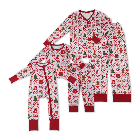 Mommy and Me Christmas Santa Bow Pajama Set /Zipper Romper
