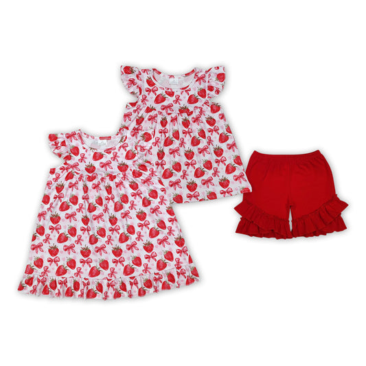 Baby Girls Sibling Sister strawberry Shorts Set Dress