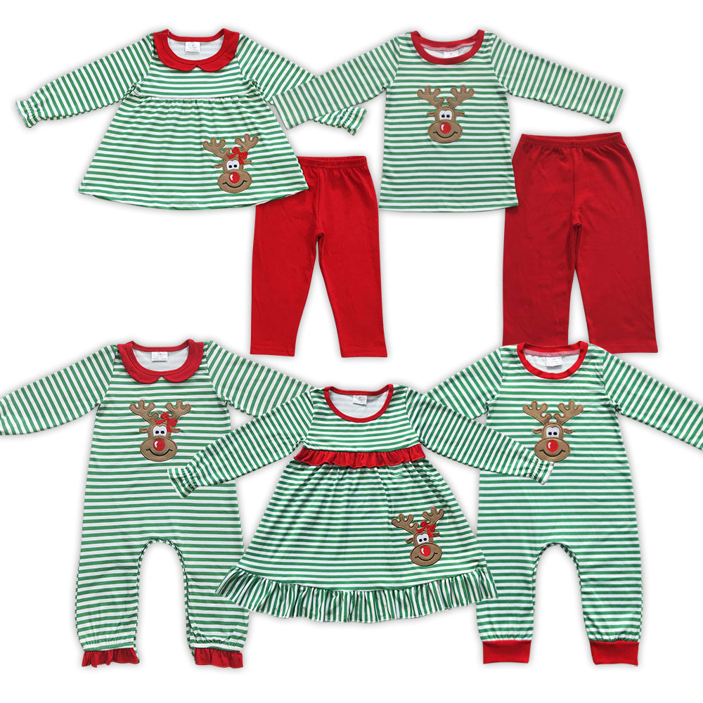 Baby Boys Girls  Sibling Christmas  Deer Green Striped Clothes