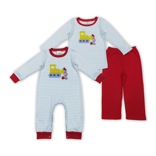 Valentine's Day Baby Boys Embroidery Heart Truck Pants Set /Romper