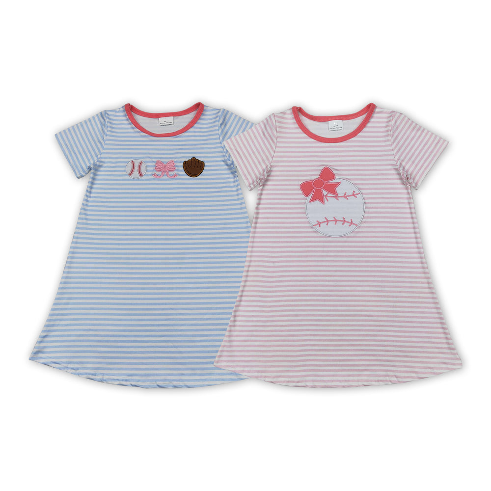 Toddler Baby Girls Embroidery Baseball Striped Short Sleeve Dress