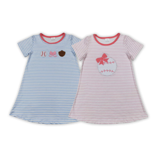 Toddler Baby Girls Embroidery Baseball Striped Short Sleeve Dress