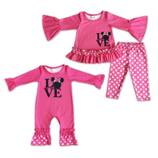 Baby Girls Sister Valentine's Day  Cartoon Mouse Set and Romper