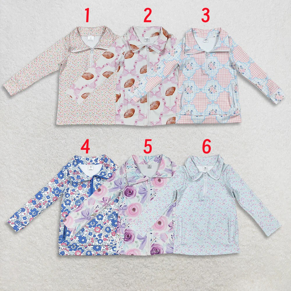 Sibling Baby Girls Floral Long Sleeve Active Pullover With Full Zipper and Pocket