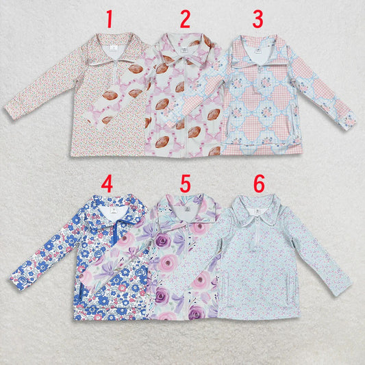Sibling Baby Girls Floral Long Sleeve Active Pullover With Full Zipper and Pocket