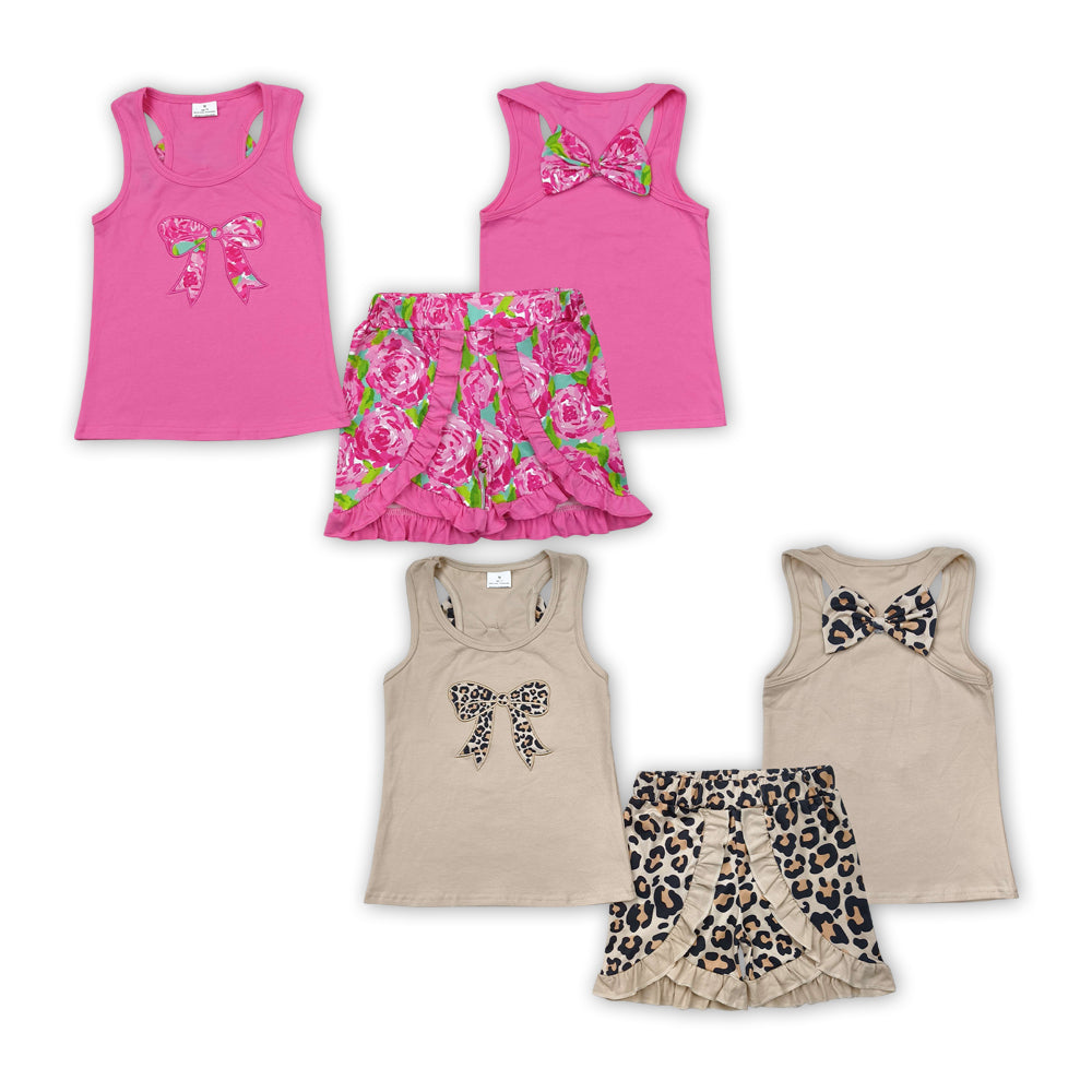 Toddler Girls Sibling Sister Embroidery Bow Tank Top Ruffle Shorts Set