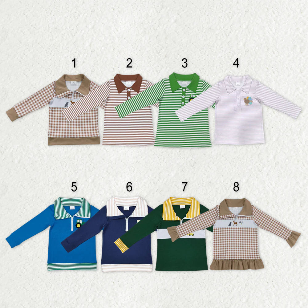 Sibling Baby Kids Long Sleeves Western Farm Half Zipper Pullovers Top