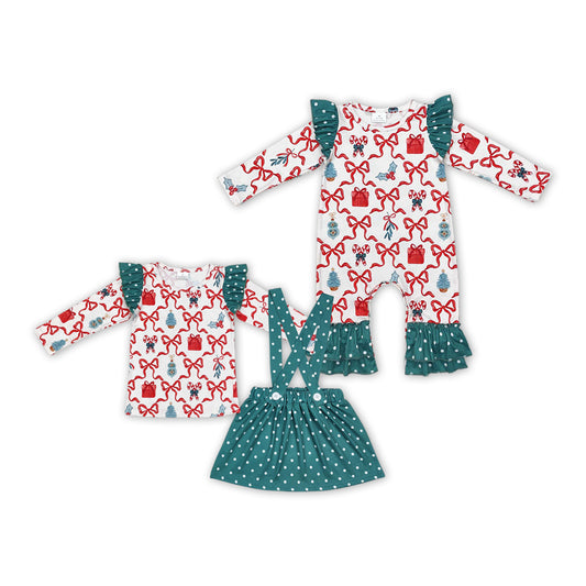 Baby Girls Sister Christmas Party Gift Bow Set and Romper