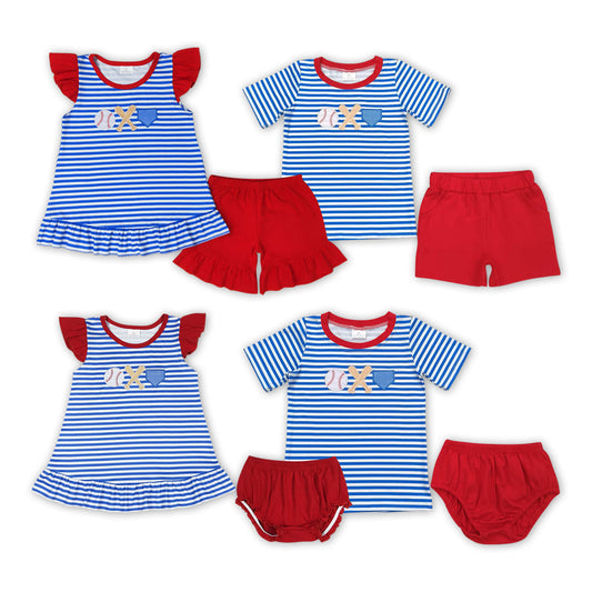 Sibling Summer Embroidery Baseball Clothes Set