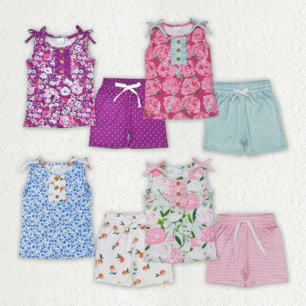 Sibling  Baby Girls Sleeveless Floral Button Top Shorts Set