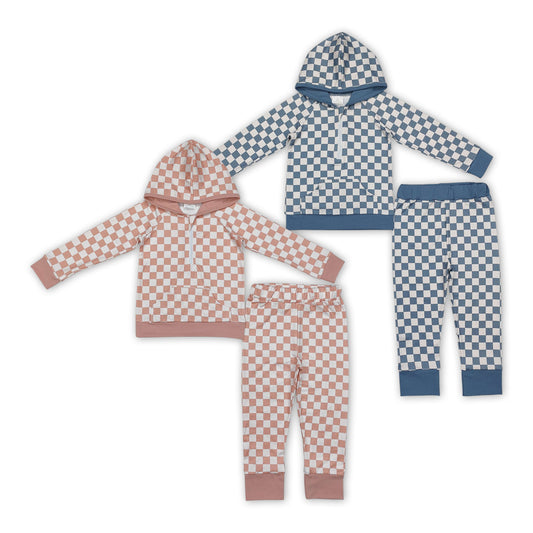 Baby Boys Checker Hoodie Top pants Outfit