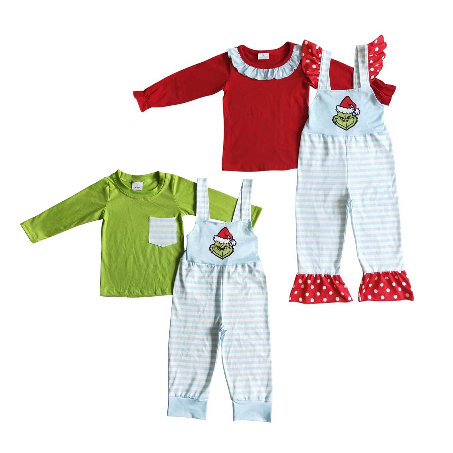 Baby Girls Christmas Outfit Cartoon Green Face Overall 2 Pcs Clothes sets