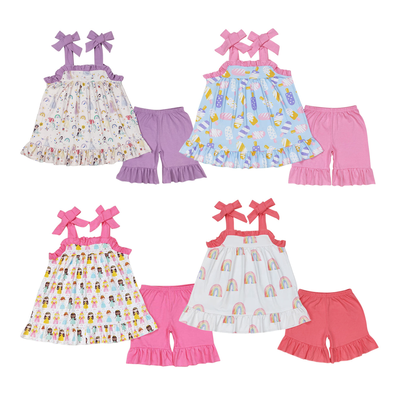 Toddler Girls Summer Strap Tunic Top Ruffle Shorts Clothes Sets