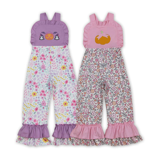 Kids Girls Sibling Embroidery  Pumpkin  Floral  Jumpsuit