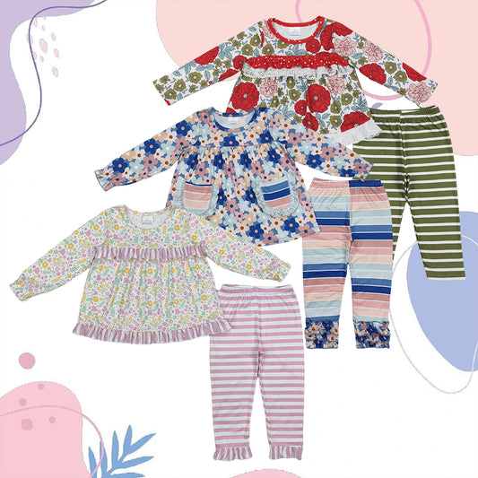 Sibling Baby Girls Vintage Long Sleeve Tunic Top With Striped Leggings Set