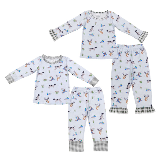 Kids Sibling Hunting Duck Dog Long Sleeve Pajama Set