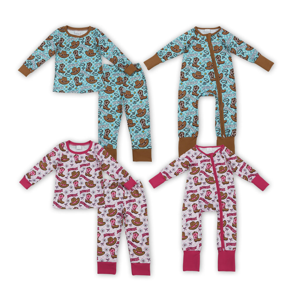 SIbling Girls Boys Western Howdy Pajama Set and Zipper Romper