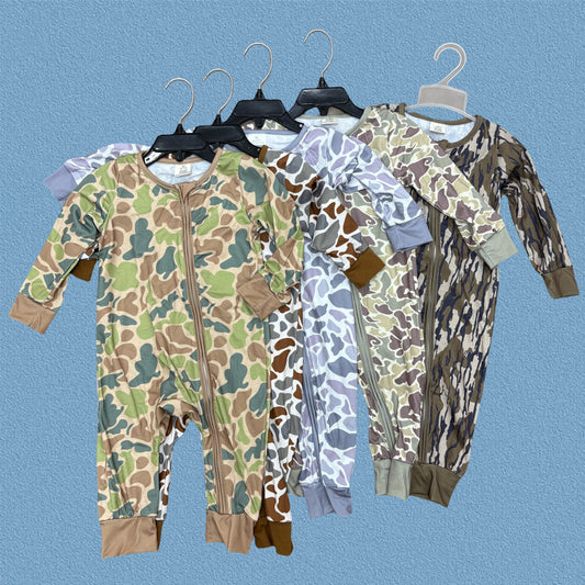 Sibling Baby Boys  Long Sleeve Camouflage Zippy Romper