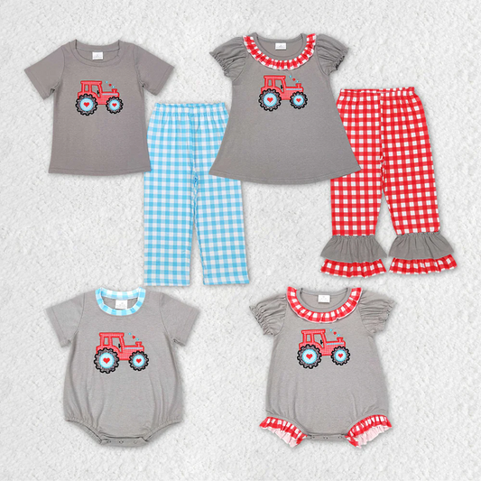 Sibling Girls and Boys Valentine's Day  Heart Truck Matching Outfit and Romper