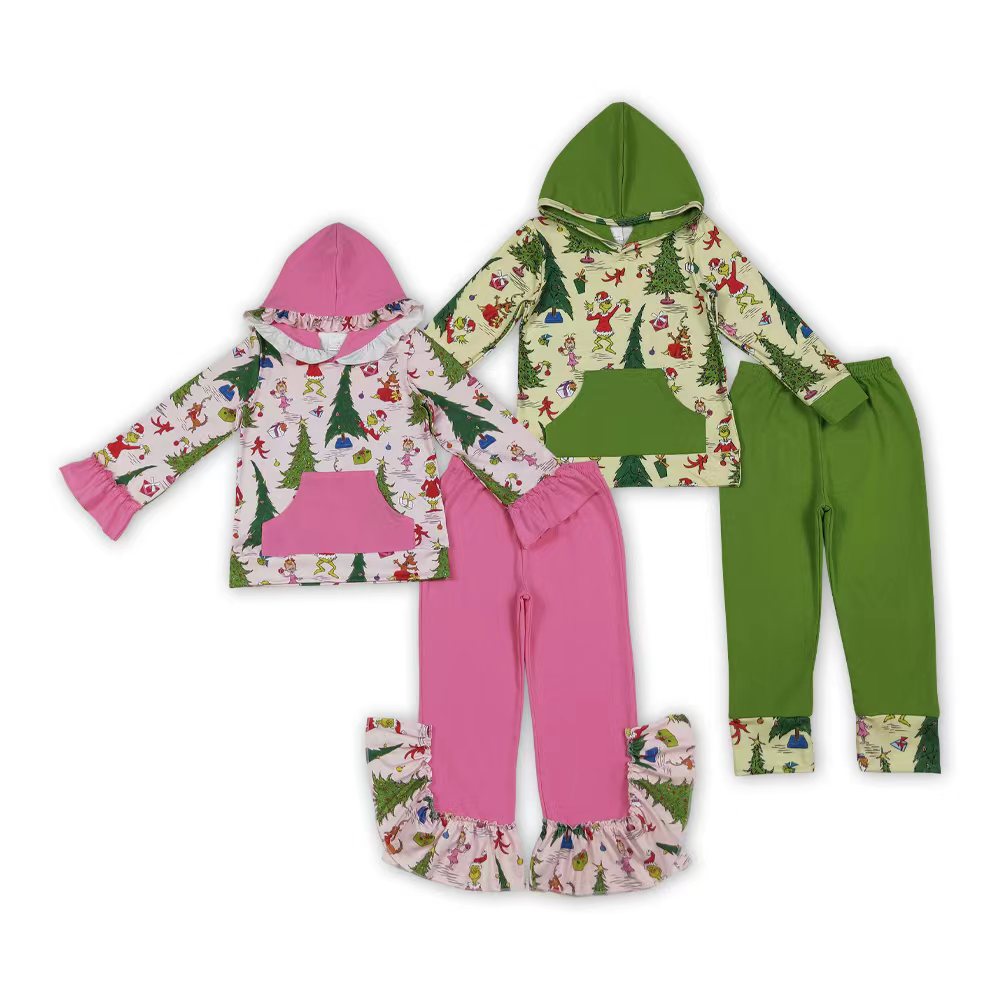 Baby Sibling Christmas Tree Grinc Hooded Top Jogger Set