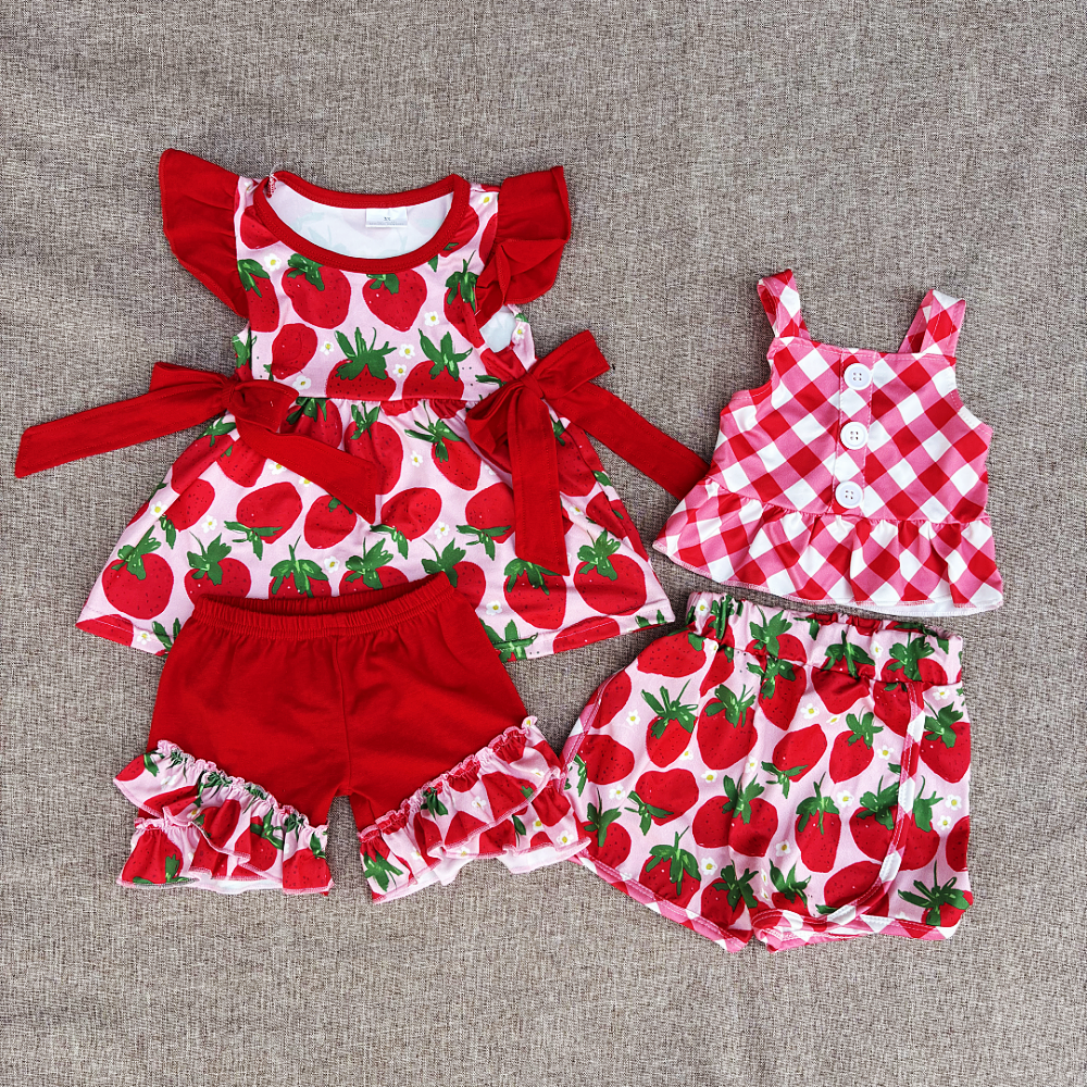 Baby Girls Sister Sibling Summer Strawberry Shorts Set