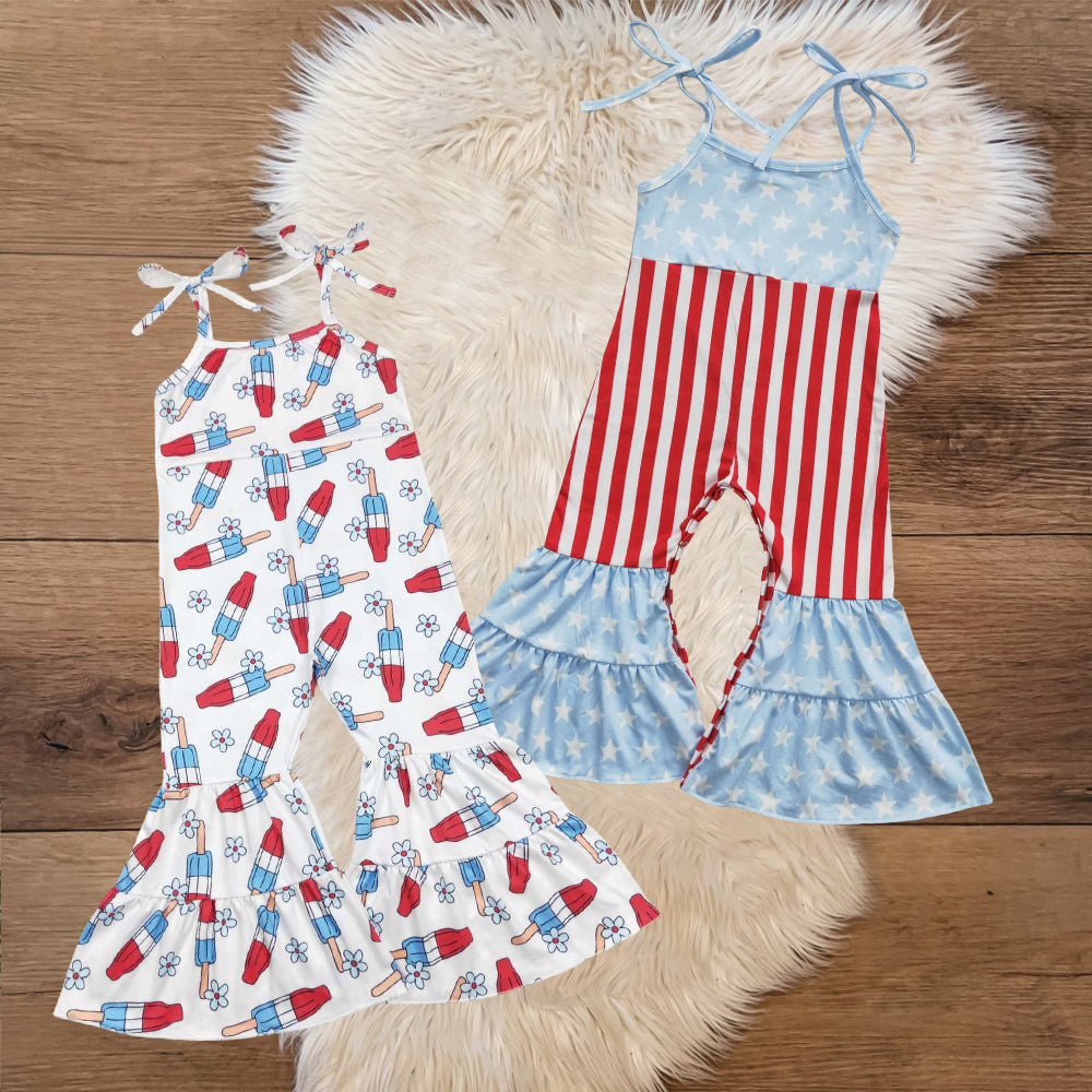 Sibling Toddler Girls  4th of July Popsicle  Jumpsuit