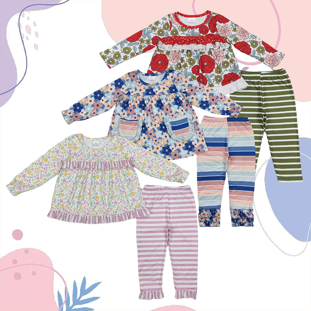 Sibling Baby Girls Floral Long Sleeve Tunic Top With Striped Leggings Set