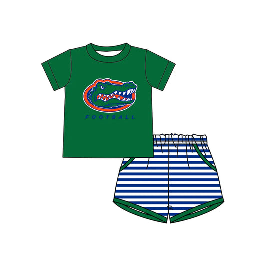 Preorder , 5 MOQ , Baby Boys Crocodile Football Top Stripe Pockets Shorts Team Outfit