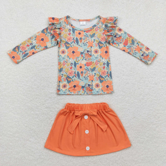 Baby Girls Floral Top Matching Orange Skirt Set