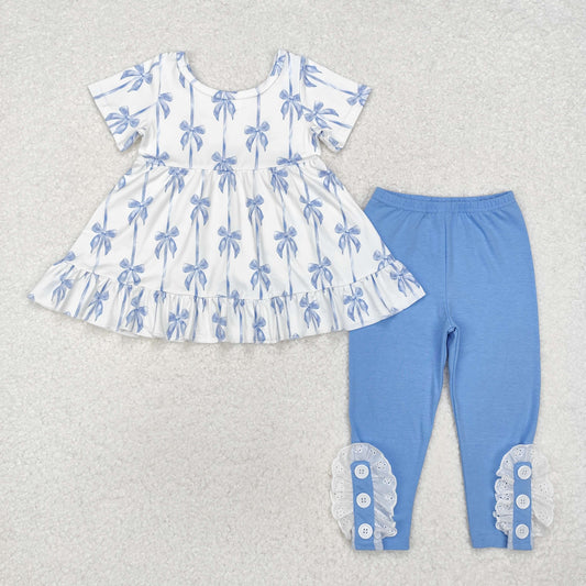 Baby Girls Blue Bow Top Blue Leggings Set