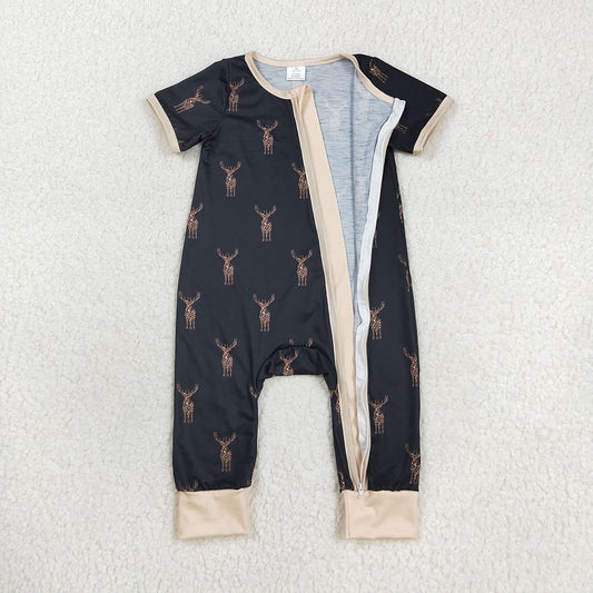 SR1896 Newborn Boys Deer Long Sleeve Bamboo Romper