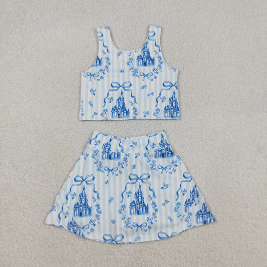 GSD3067 Baby Girls Blue castle Active Skirt Set