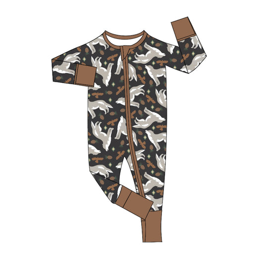 Newborn Baby Boys Wolf Long Sleeve Zipper Romper 5 MOQ Preorder