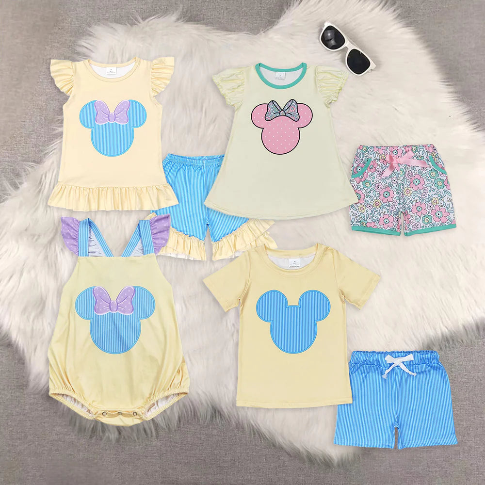 Sibling Baby Summer Cartoon Mouse Shorts Set Romper