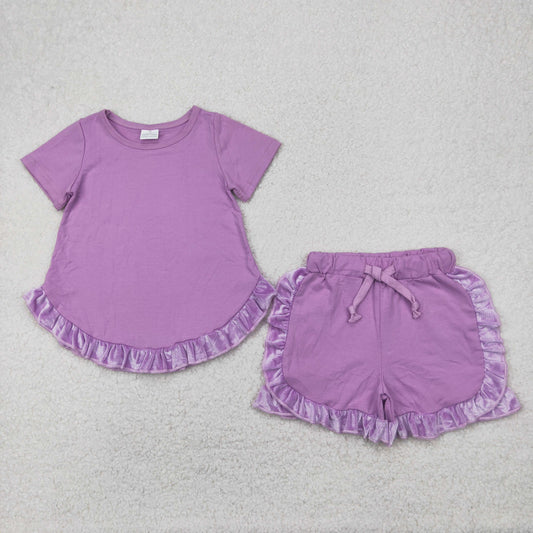 Baby Girls Purple Short Sleeves Tunic Ruffle Short Set