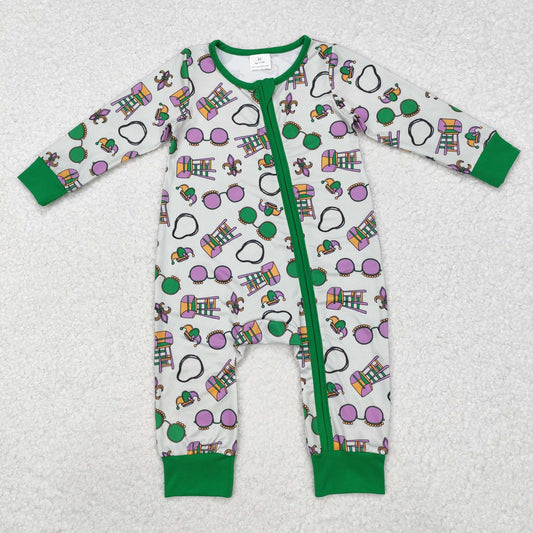 LR2039 Newborn Baby Boys Mard Gras Zip Romper