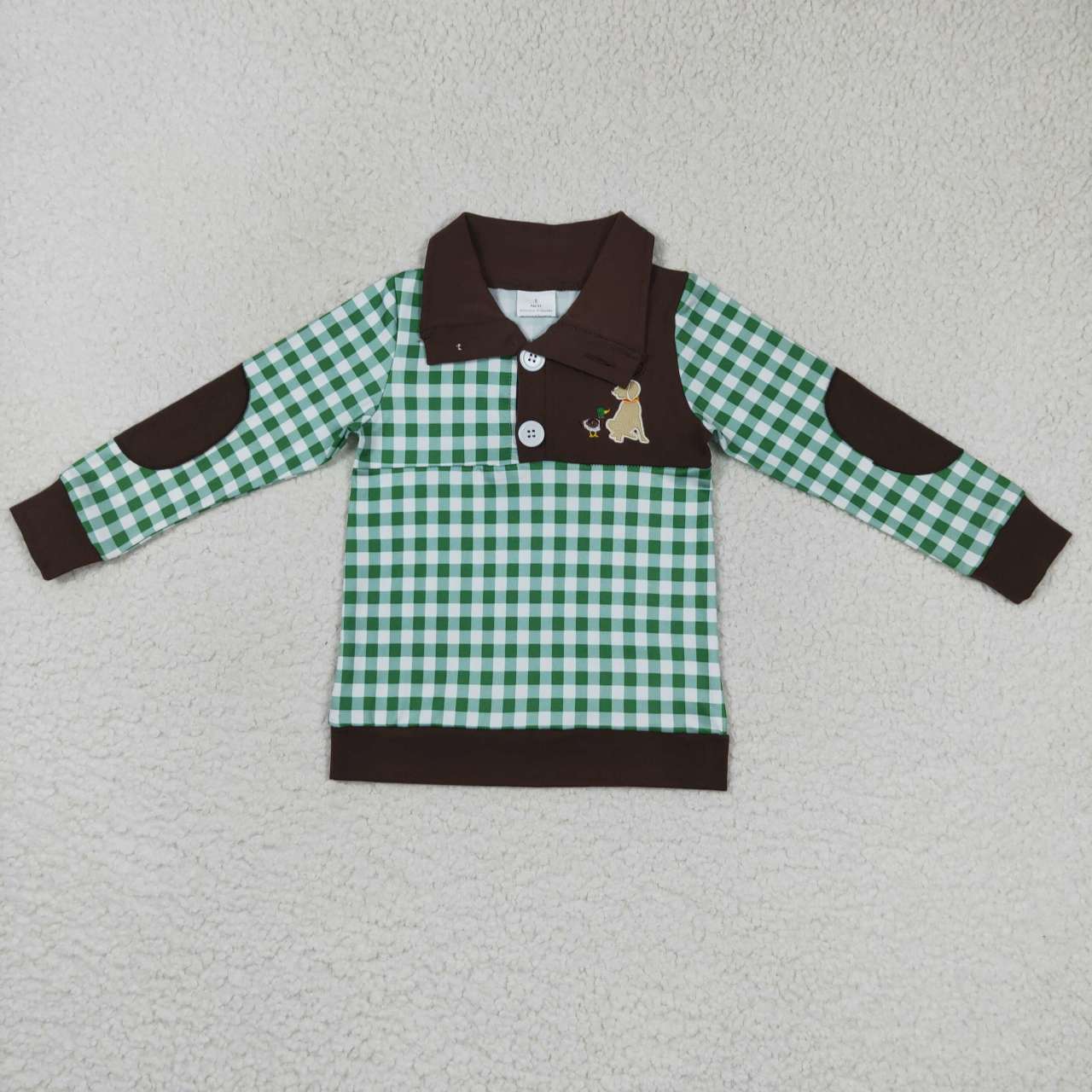 Sibling Baby Boys Girls Brown Green Long Sleeves Embroidery Duck Dog Clothes Set