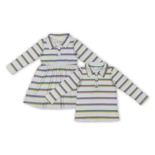 Sibling Baby Boys Girls Mardi Gars Striped Dress and Shirt Top Preorder