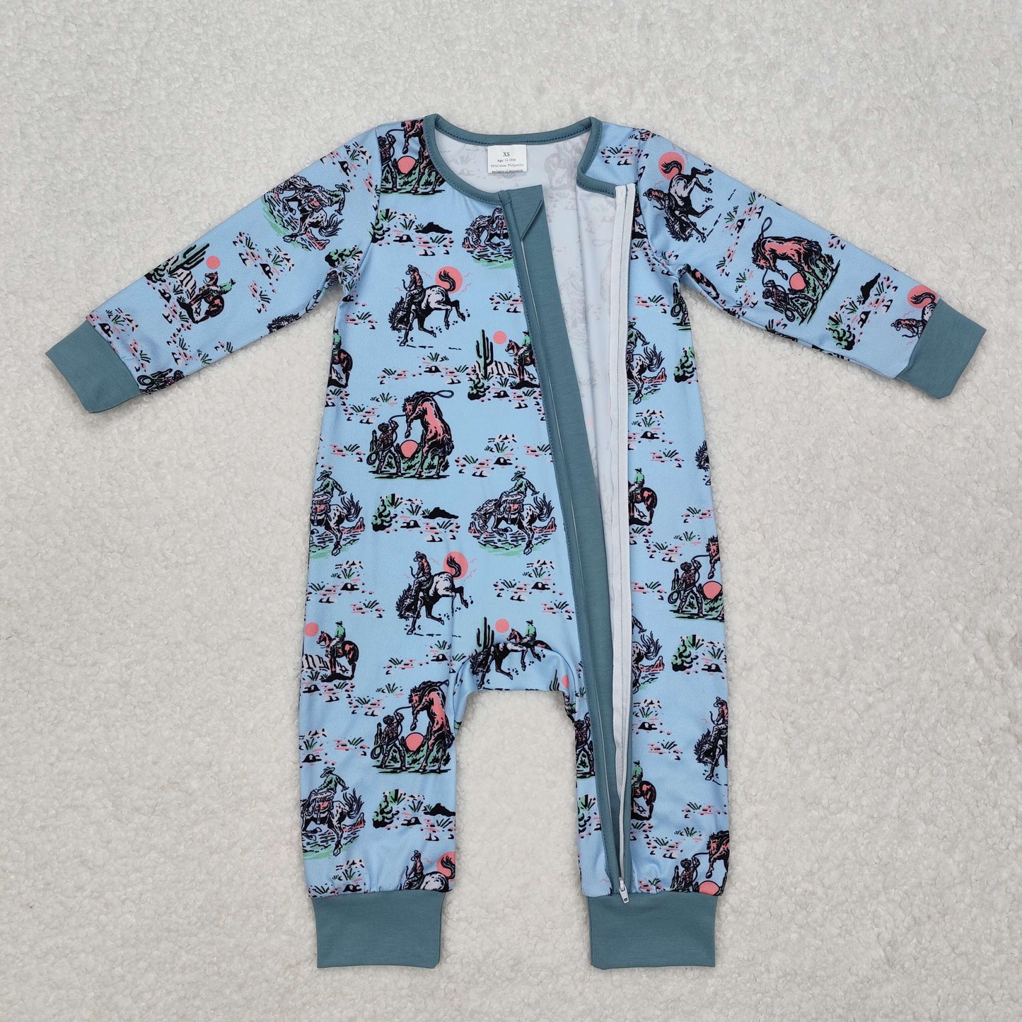 Baby Boys Western Cowboy Horse Zip Romper