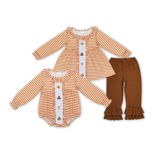 Baby Girls Sister Thanksgiving Turkey Outfit and Romper