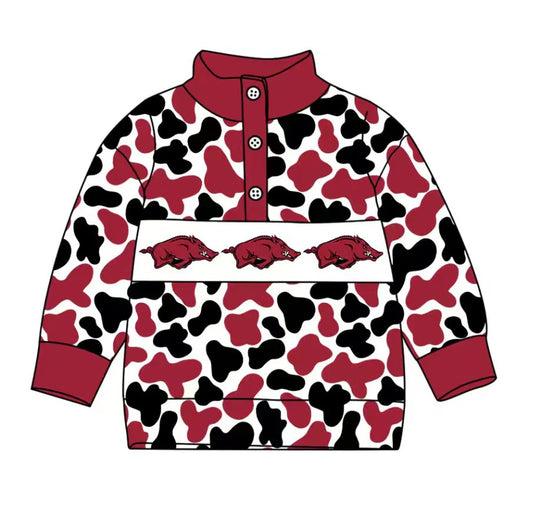 Preorder , 5 MOQ Baby Boys Sport Ream  Dark Red Camo Pullover Top