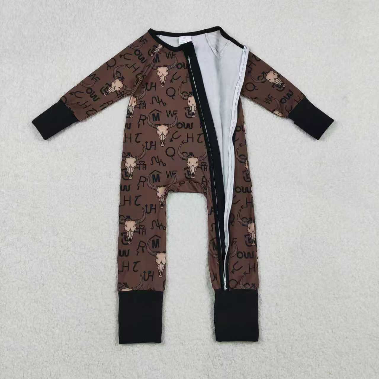 Sibling Baby Boys Western Skull Cow Hoodie Jacket/Zip-up Romper
