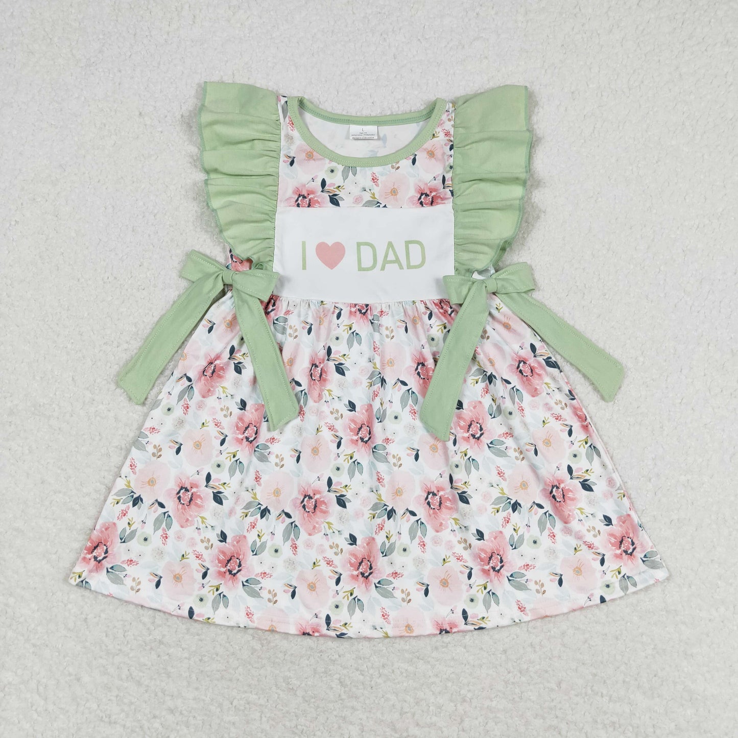 Slbling Baby Girls Aqua Flutter Sleeveless Floral I LOVE DAD Bows Dresses Romper And Set