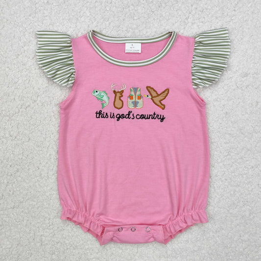 Baby Infant Girls Embroidery God Country Flutter Sleeve Rompers