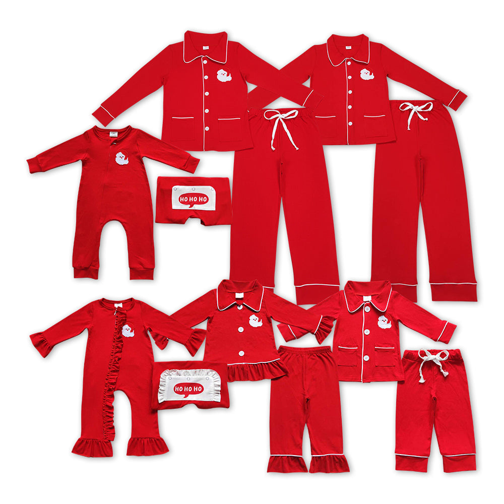 Family Christmas Embroidery Santa Red  Pajama and Romper